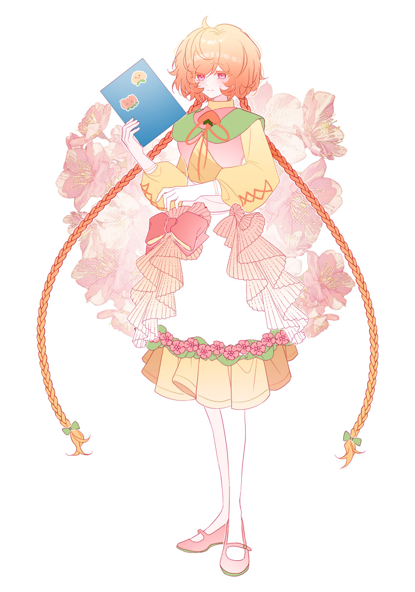 1girl, absurdly_long_hair, absurdres, ahoge, apron, blush, book, bow