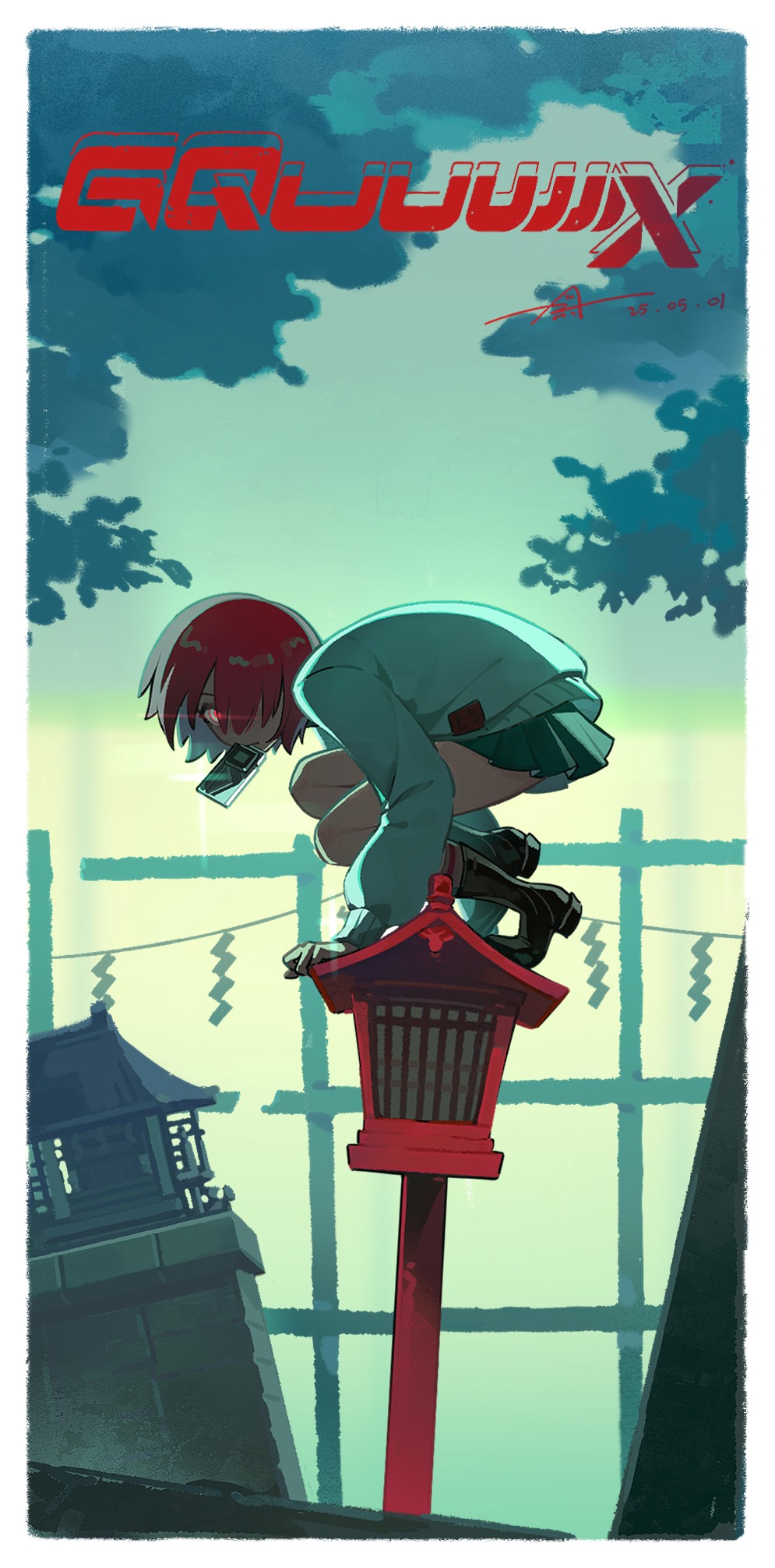 1girl, all_fours, amate_yuzuriha, anhypnosis, border, chinese_commentary, commentary_request, copyright_name