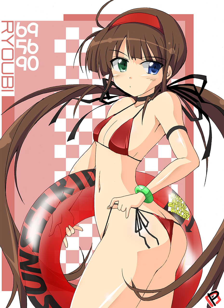 1girl, ahoge, arched_back, armband, armpit_crease, ass, bangle, bare_arms