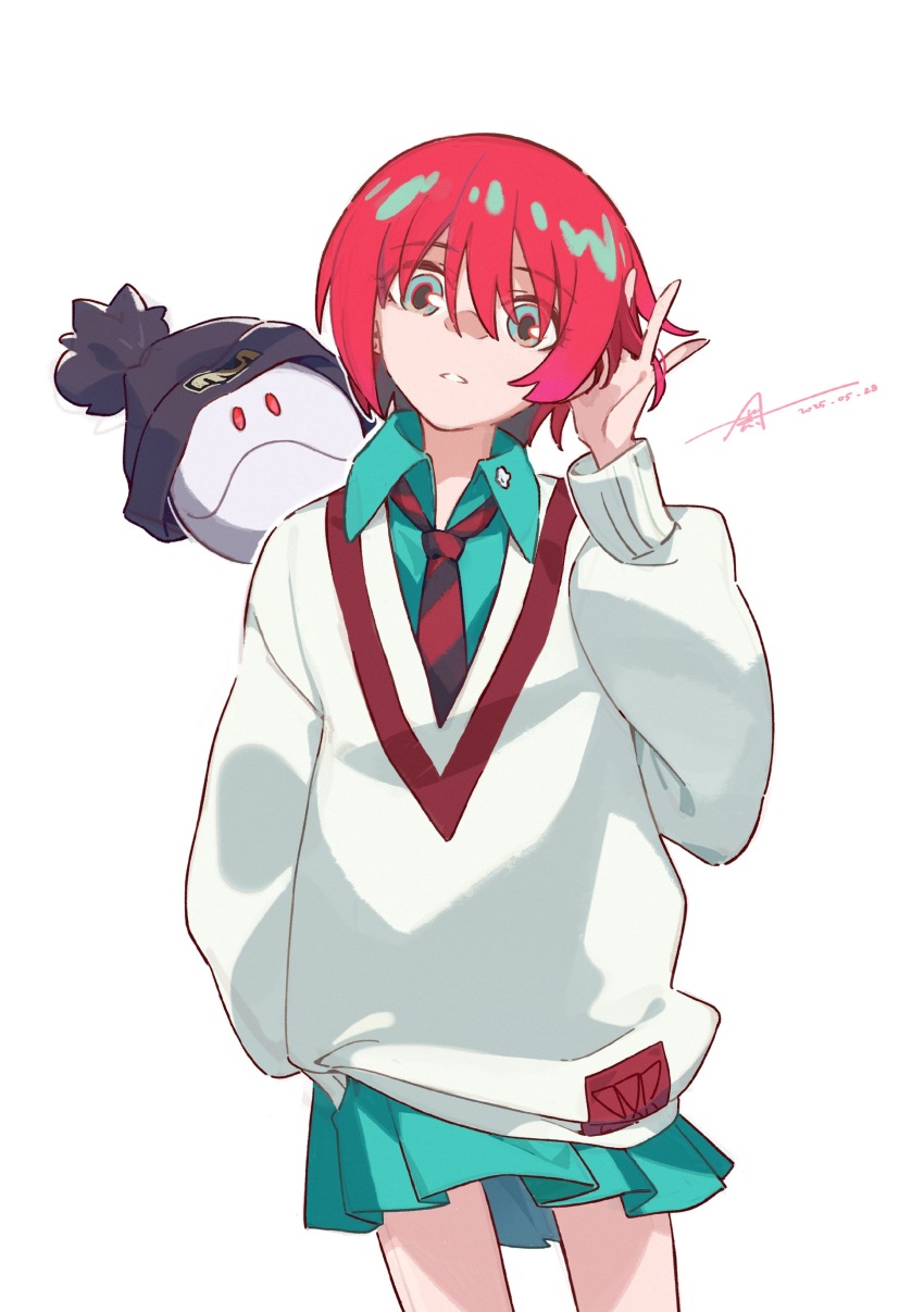 1girl, absurdres, amate_yuzuriha, anhypnosis, aqua_eyes, beanie, black_hat, black_necktie