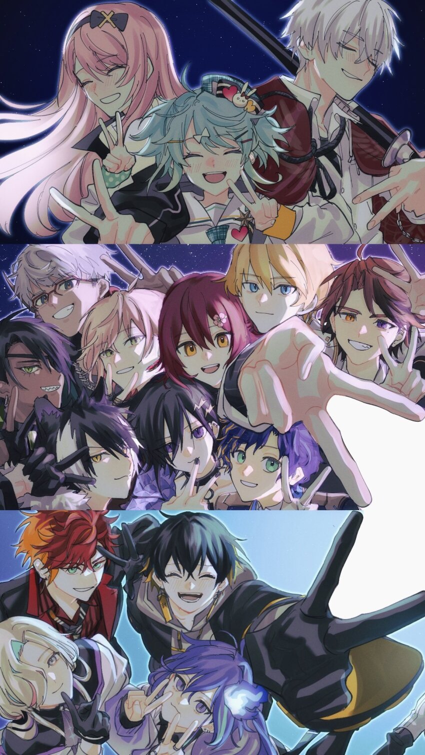 6+boys, animal_ears, aragami_oga_(1st_costume), arurandeisu_(1st_costume), astel_leda_(1st_costume), black_gloves, black_hair, black_jacket