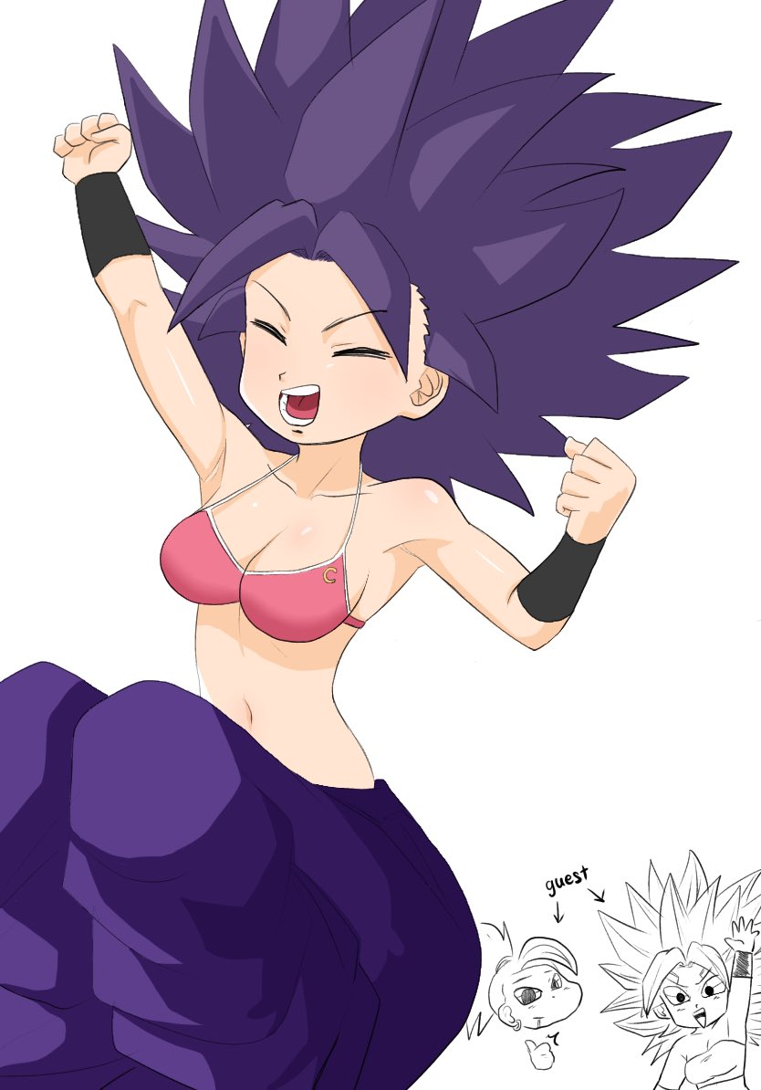 3girls, alternate_hair_color, bound, bound_wrists, breasts, caulifla, damage, defeat