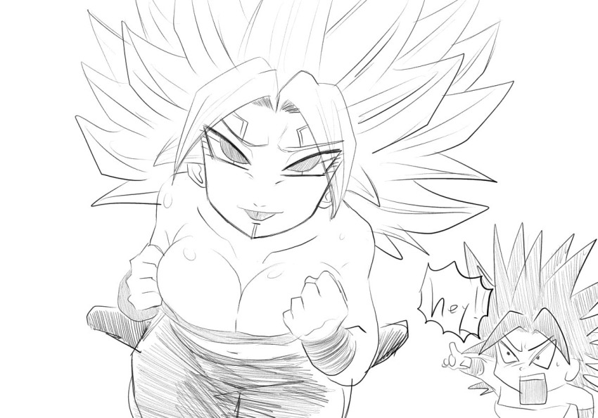 2girls, alternate_hair_color, bound, bound_wrists, breasts, caulifla, damage, defeat