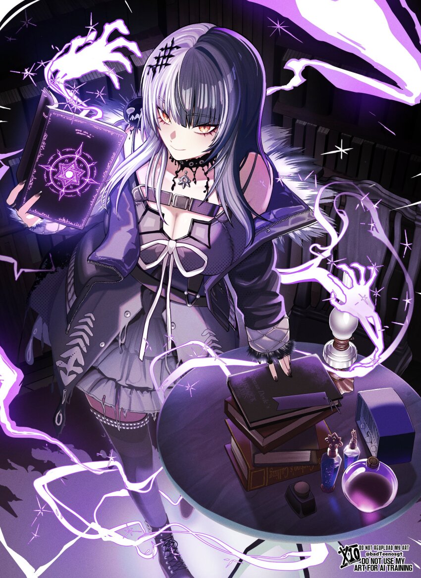 1girl, absurdres, antique_radio, badteenosgt, belt, black_belt, black_boots, black_choker