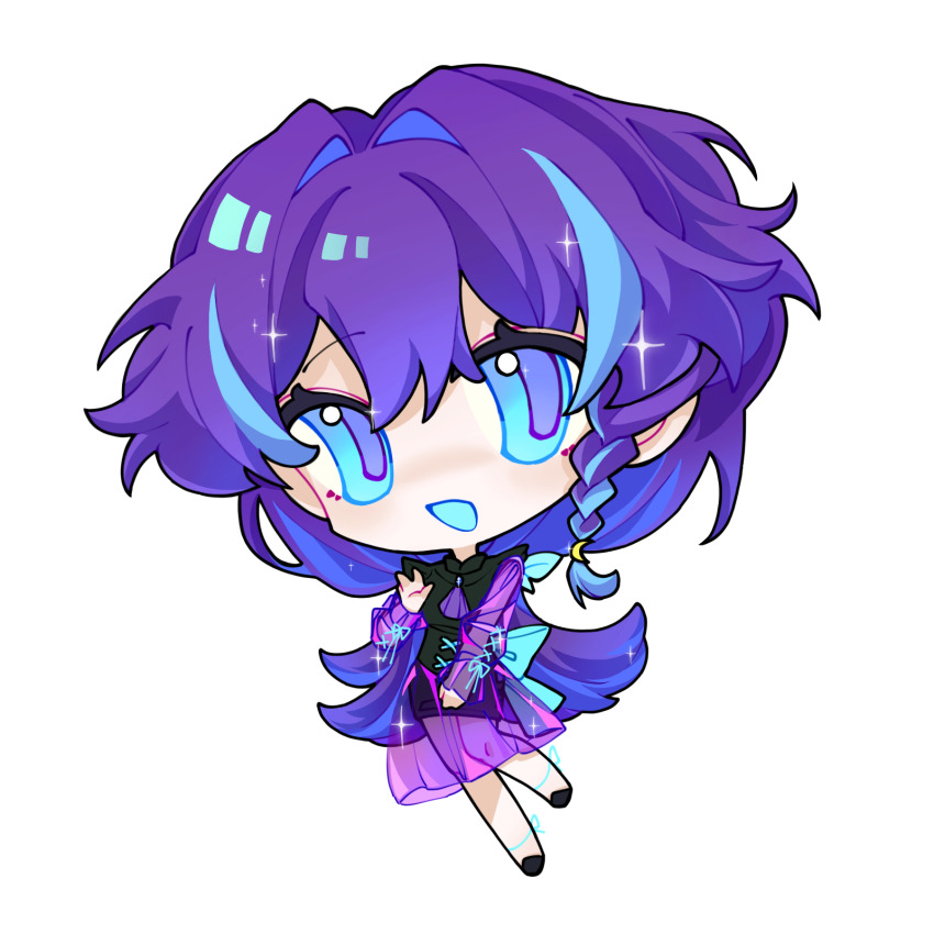 1girl, :d, ascot, back_bow, black_dress, black_shoes, blue_bow, blue_eyes