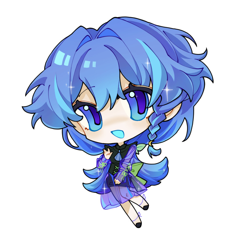 1girl, :d, aqua_hair, ascot, back_bow, black_dress, black_shoes, blue_ascot