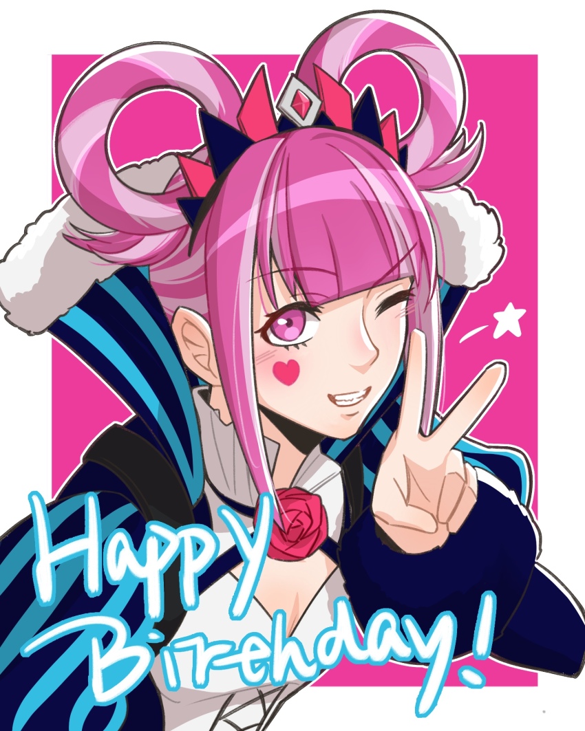 1girl, blunt_bangs, breasts, cleavage, cross-laced_clothes, cross-laced_dress, dress, facial_mark