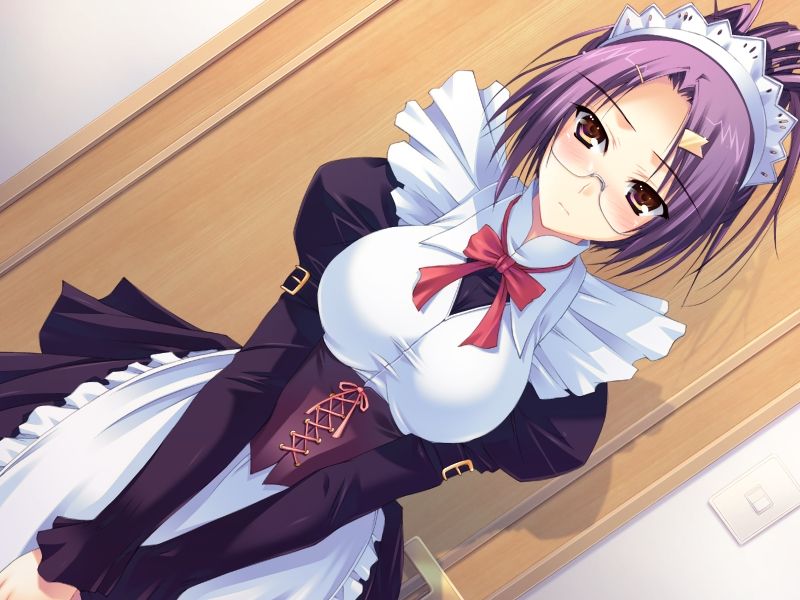 1girl, alice_soft, apron, arm_belt, belt, blush, breasts, brown_eyes