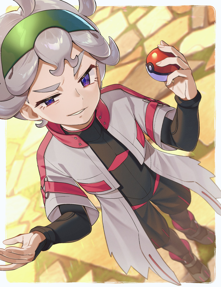 1boy, absurdres, bede_(pokemon), bede_(sygna_suit)_(pokemon), bodysuit, bodysuit_under_clothes, border, coat