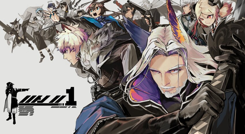 6+boys, 6+girls, absurdres, amiya_(arknights), arknights, ayerscarpe_(arknights), black_gloves, blonde_hair