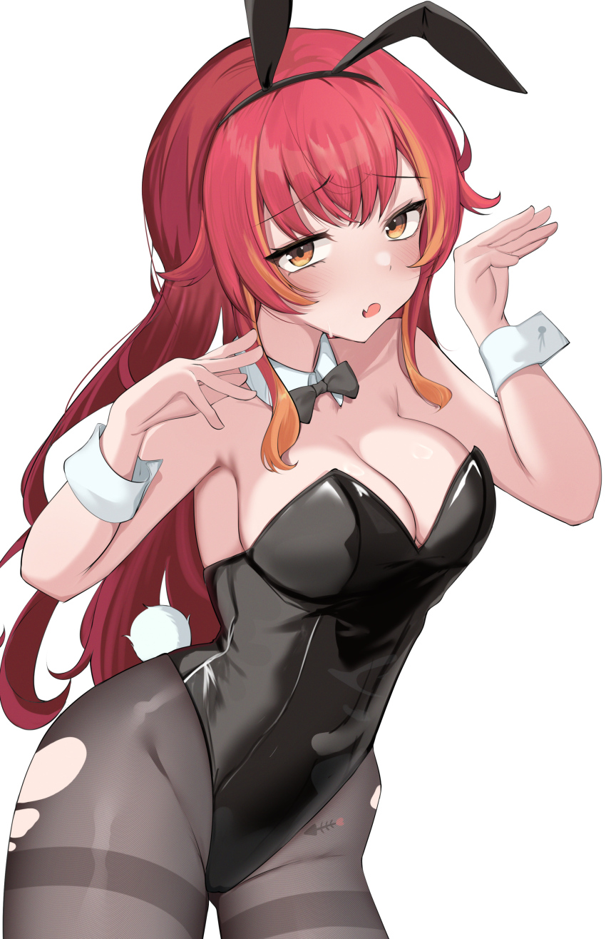 1girl, absurdres, alternate_costume, animal_ears, black_leotard, black_pantyhose, blush, bow