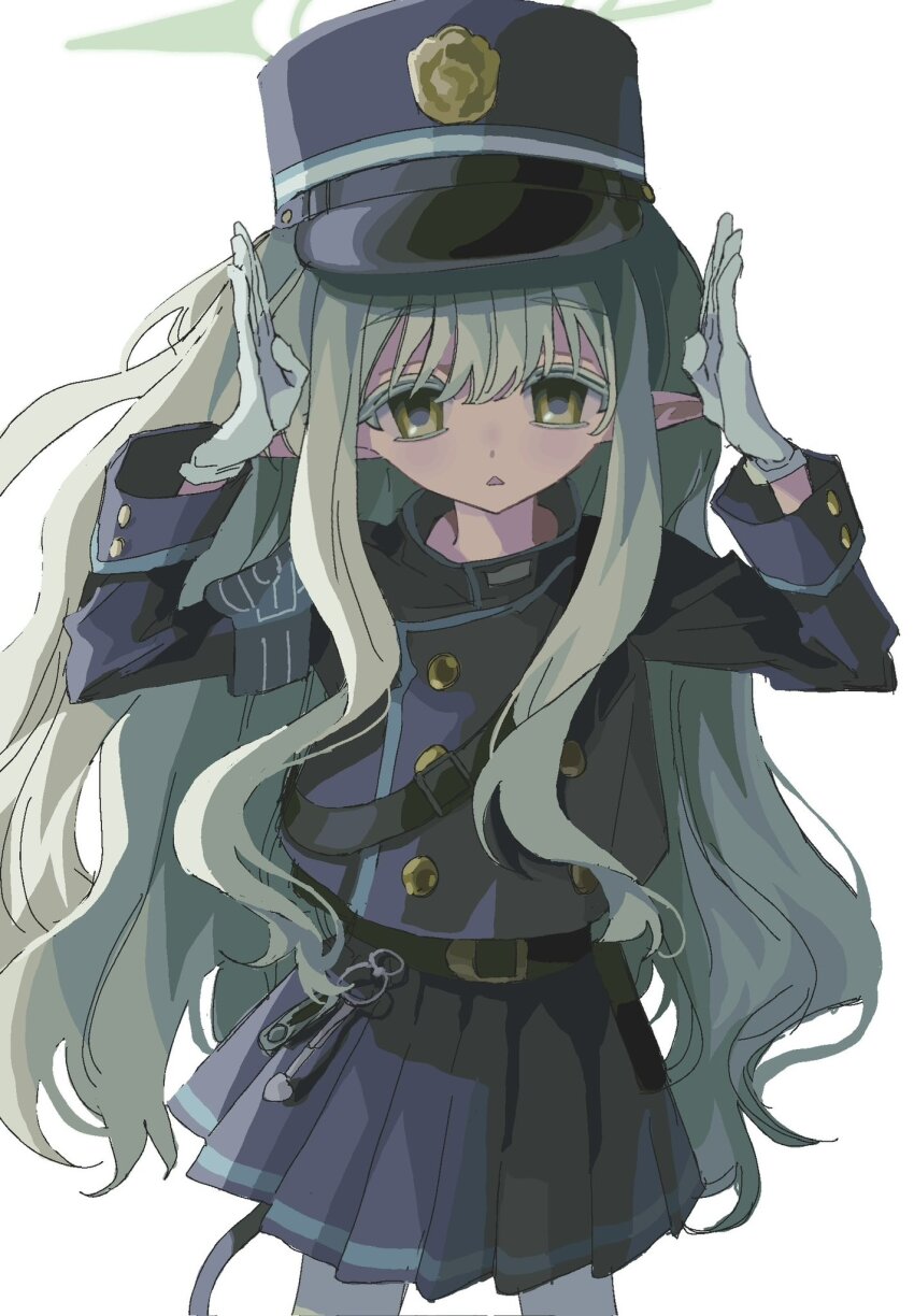 1girl, belt, blue_archive, buttons, collared_jacket, colored_eyelashes, cowboy_shot, cropped_jacket