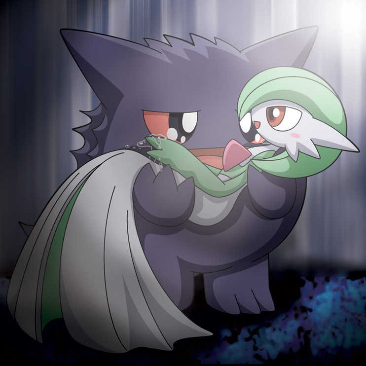blush, carrying, gardevoir, gen_1_pokemon, gen_3_pokemon, gengar, nintendo, pemyu, pokemon, pokemon_(creature), tears