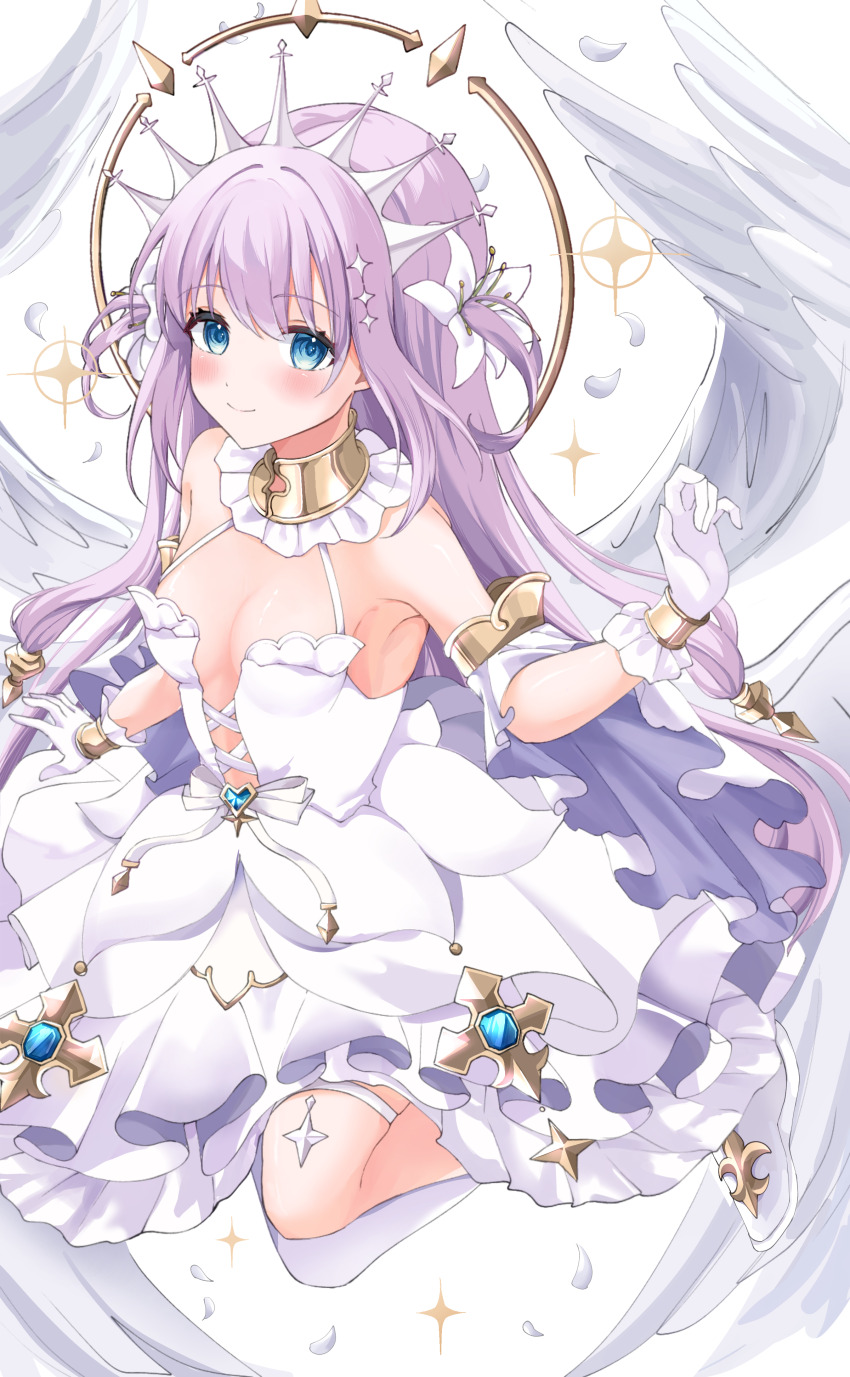 1girl, absurdres, angel, bare_shoulders, blue_eyes, blush, breasts, choumiryou