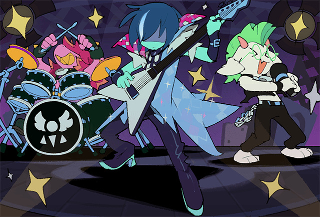 1boy, 1girl, 1other, animal_ears, blue_skin, colored_skin, colored_teeth, deltarune