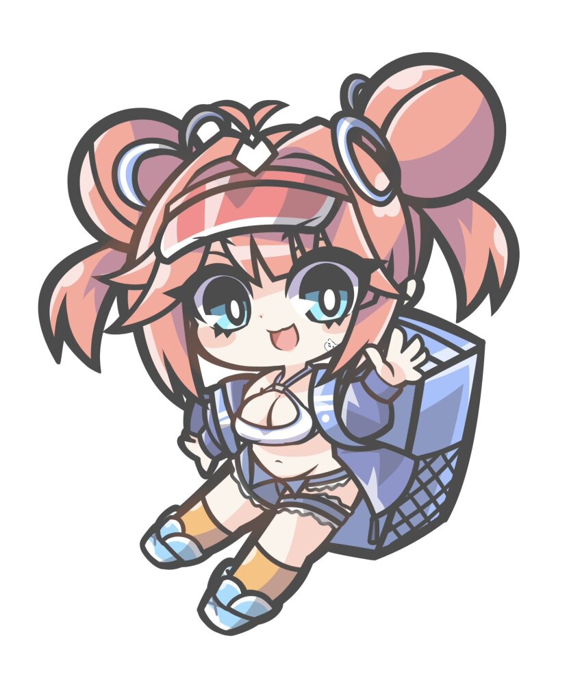 1girl, azur_lane, blue_eyes, blue_jacket, breasts, chibi, chibi_only, cleavage