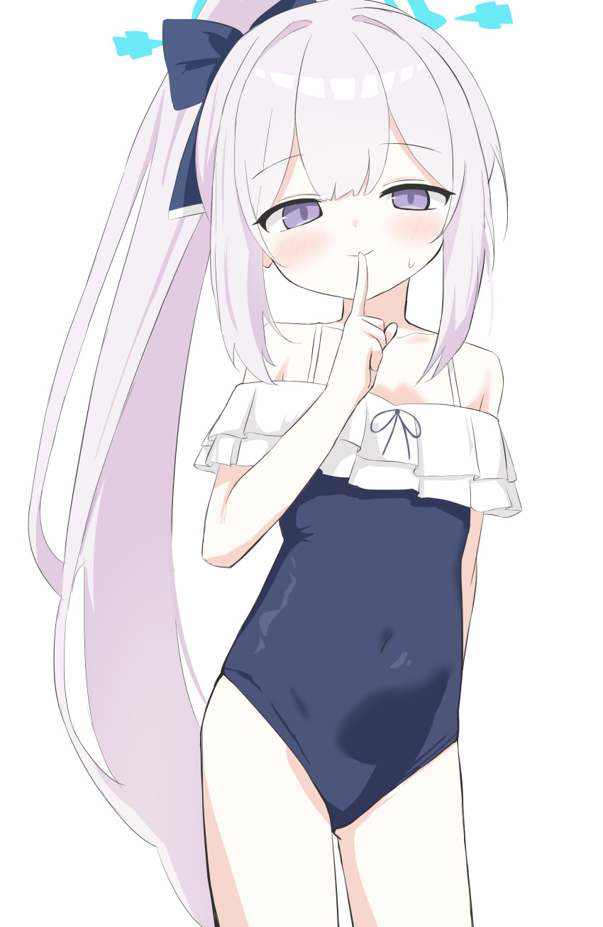 1girl, absurdres, blue_archive, blue_halo, blue_one-piece_swimsuit, covered_navel, frilled_one-piece_swimsuit, frills