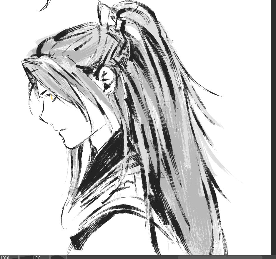 1boy, art_program_in_frame, chinese_clothes, closed_mouth, dailysarndean, half_updo, hanfu, high_ponytail