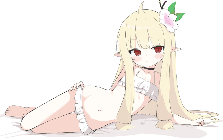 1girl, absurdres, bikini, blonde_hair, character_request, check_character, check_copyright, choker