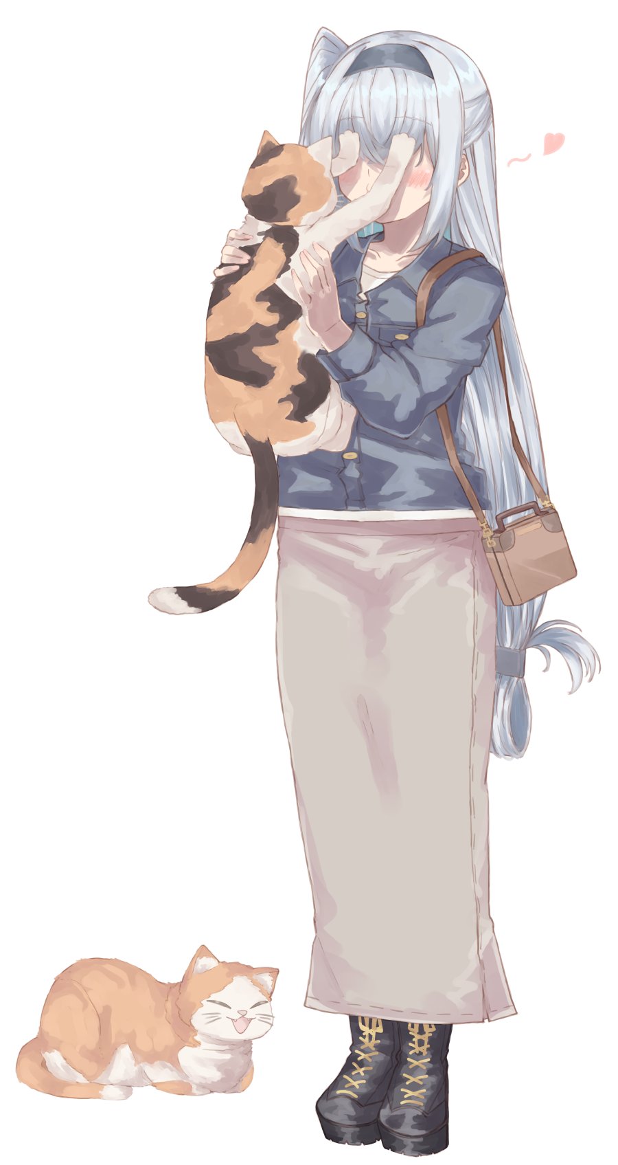 1girl, azumaya_toride, black_boots, black_headband, boots, breast_pocket, calico_(pattern), calico_cat