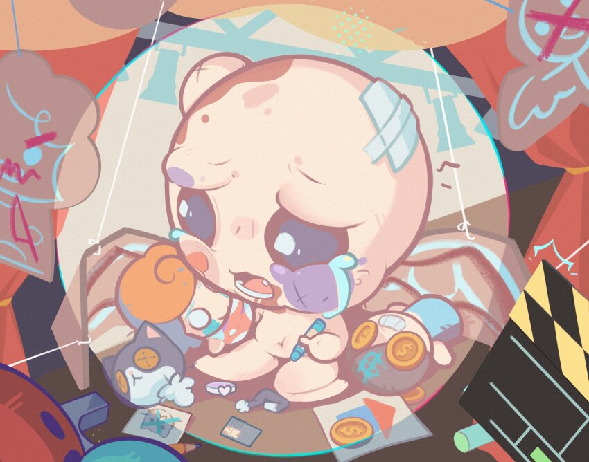 1boy, bandaid, beaten, bleeding, blood, blood_from_mouth, blood_on_face, bruise