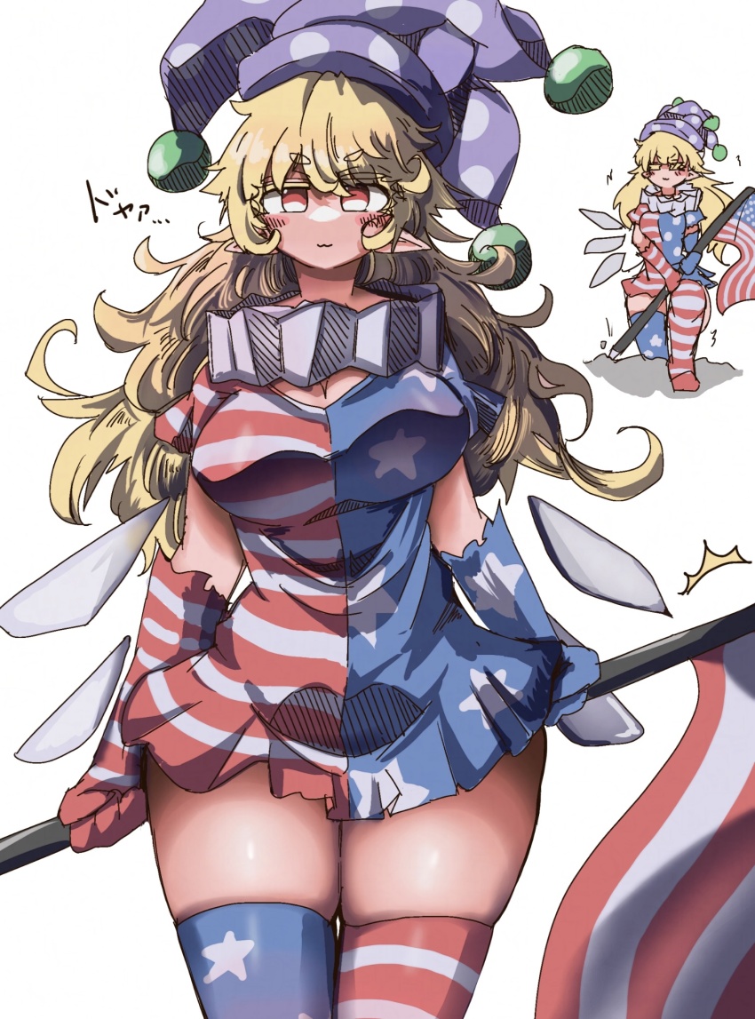 1girl, :3, alternate_breast_size_(larger), alternate_costume, american_flag, american_flag_dress, american_flag_legwear, american_flag_print