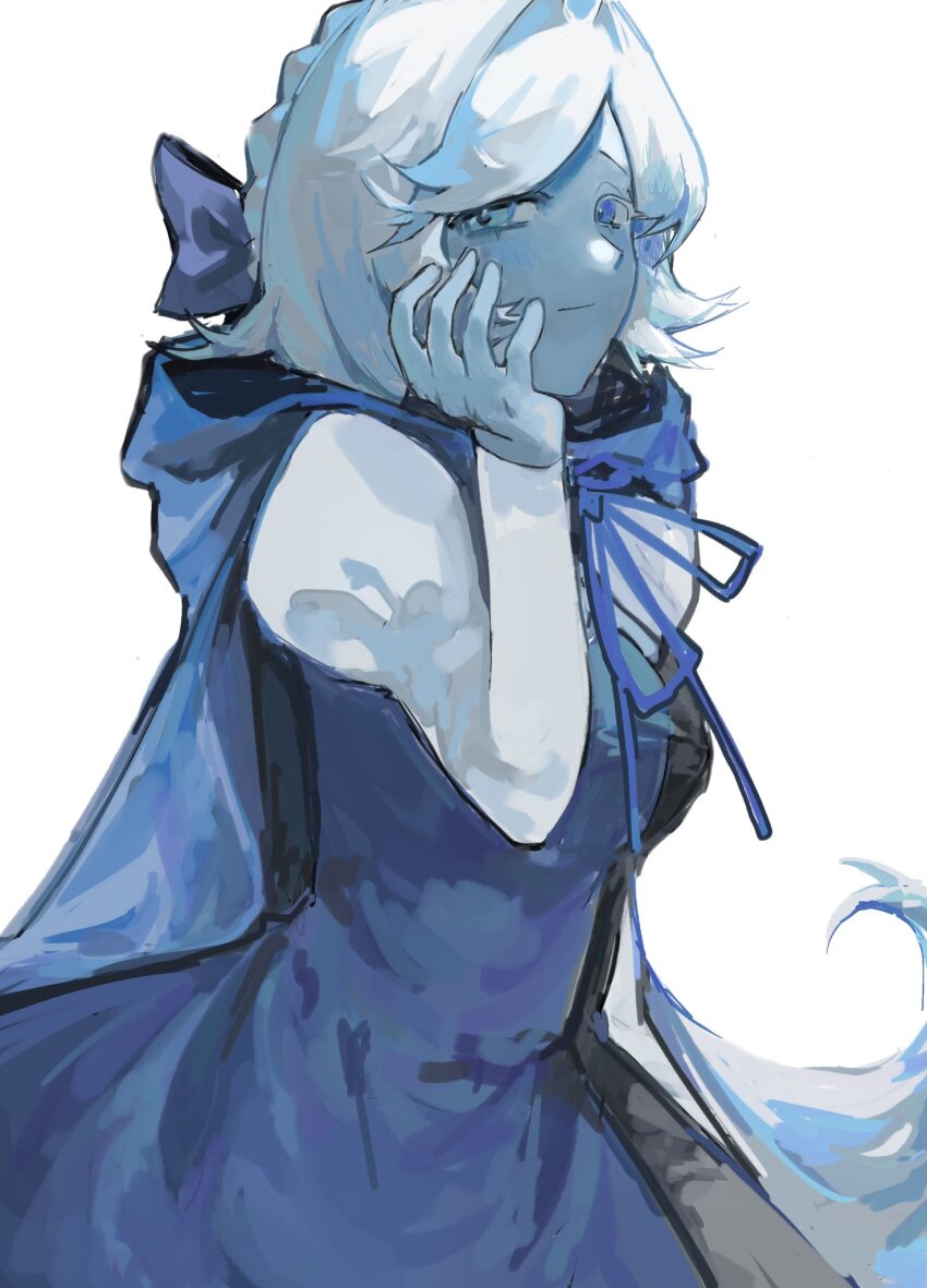 1girl, blue_dress, blue_skin, colored_skin, commentary, cookie_run, dress, english_commentary