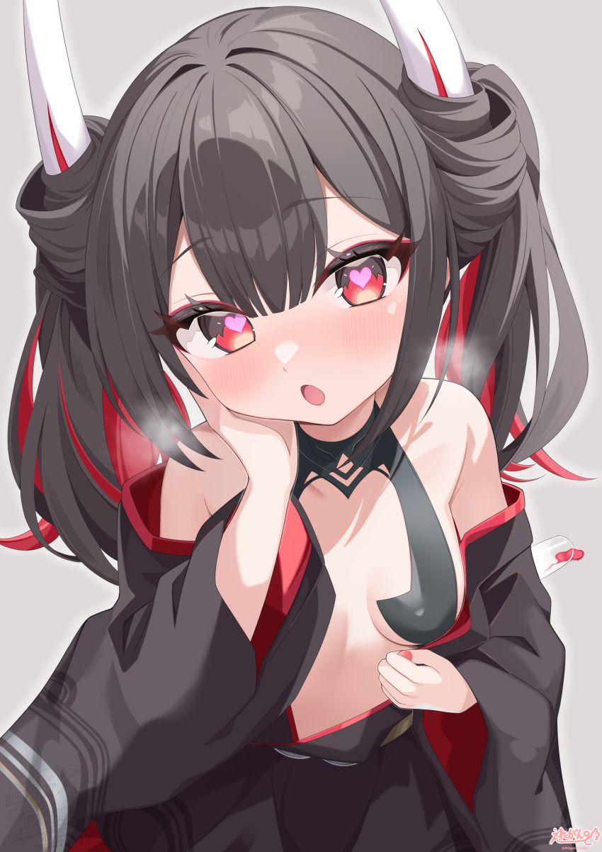 1girl, absurdres, azur_lane, bare_shoulders, black_dress, black_hair, black_skirt, blush