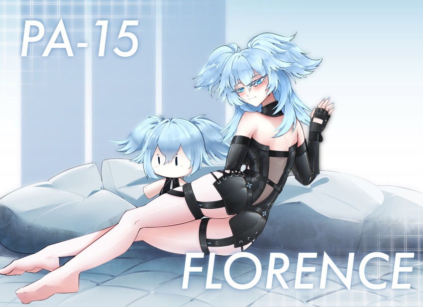 1girl, absurdres, ass, bare_legs, bare_shoulders, barefoot, black_dress, black_gloves