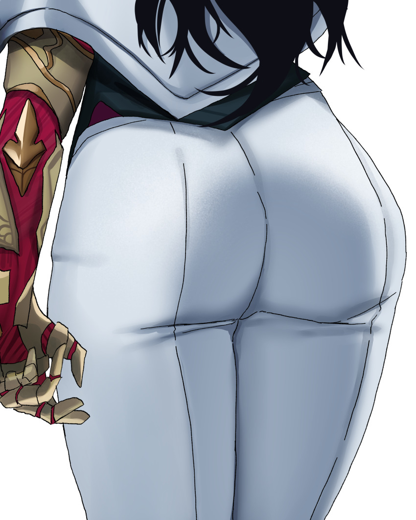 1girl, absurdres, ass, ass_focus, bellone, black_hair, commentary, highres