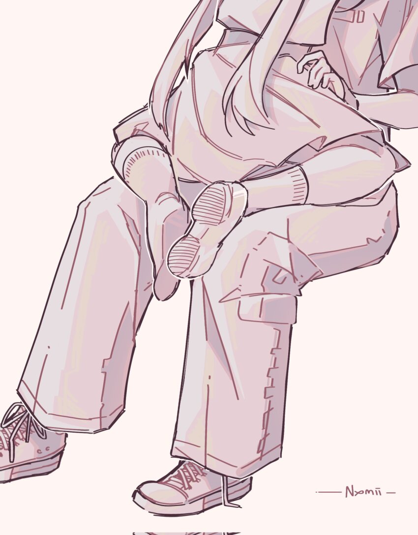 1boy, 1girl, alternate_costume, artist_name, baggy_pants, casual, contemporary, cross-laced_shoes