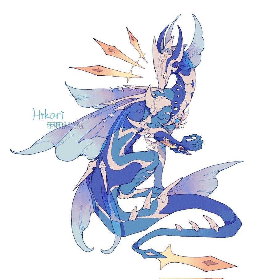 1boy, animalization, arm_guards, beak, blue_scales, blue_skin, chest_jewel, colored_skin