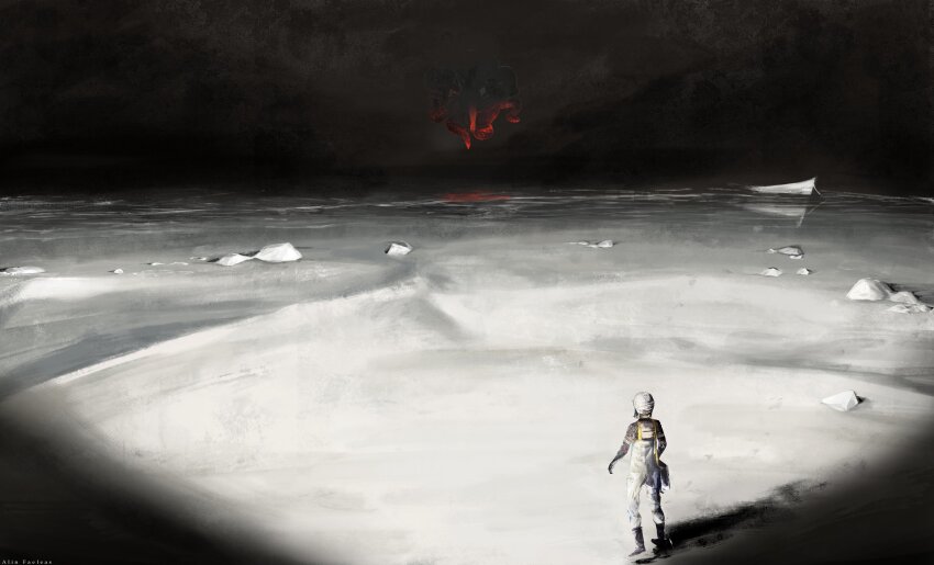 1girl, 1other, absurdres, alinfaeleas, artist_name, beach, boat, chiaroscuro