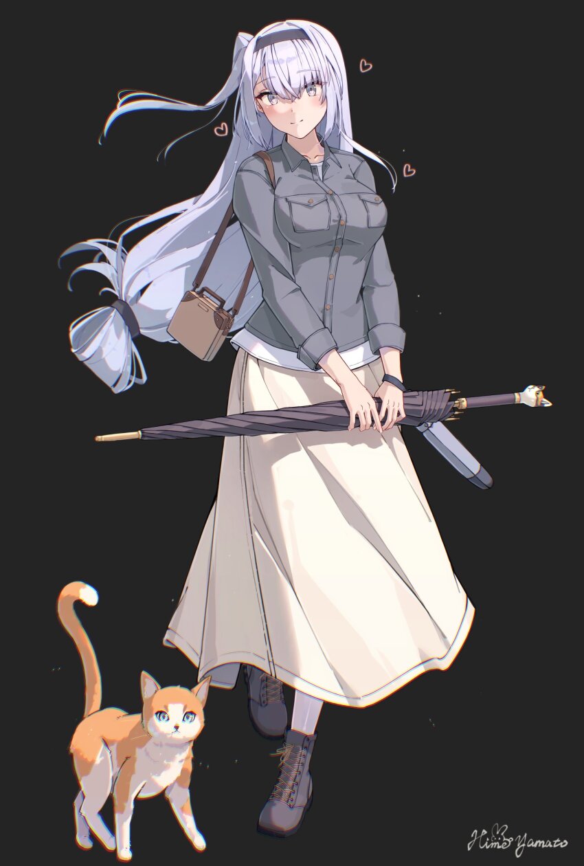 1girl, animal, bag, black_background, black_boots, blush, boots, breast_pocket