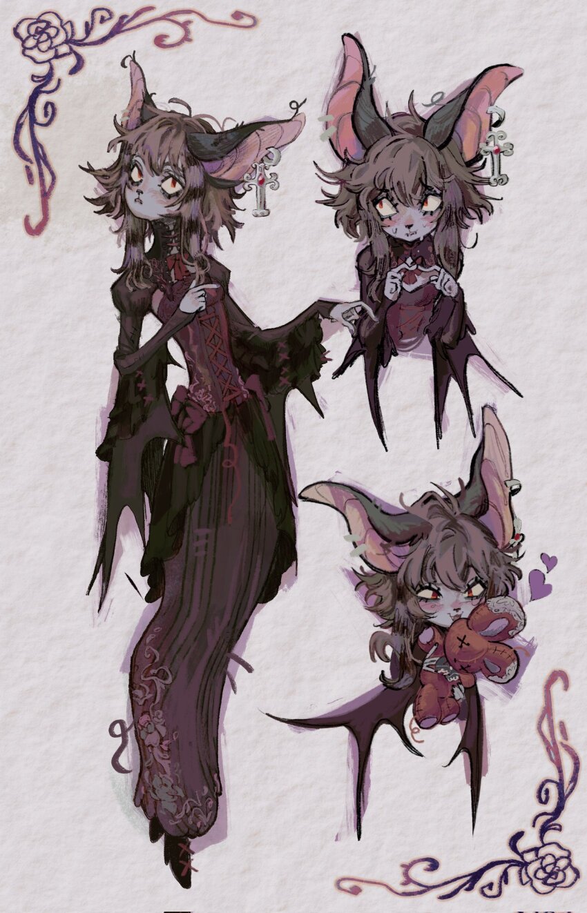 1girl, :<, :3, animal_ears, animal_nose, arm_up, bat_ears, bat_girl