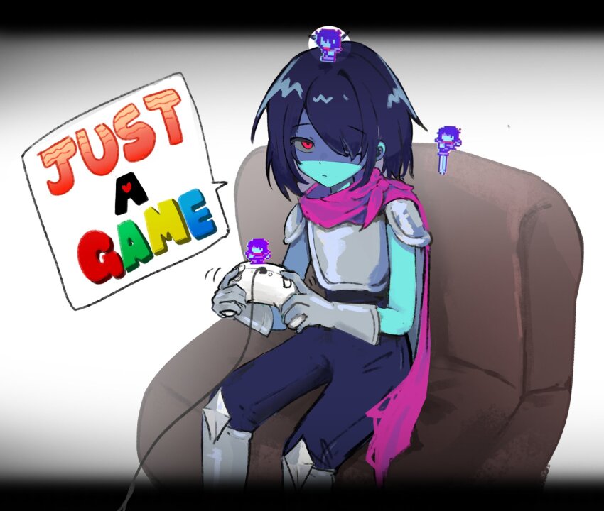 1other, armor, blue_hair, blue_skin, breastplate, colored_skin, commentary, controller