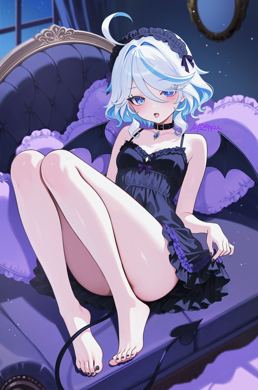 1girl, alternate_costume, babydoll, belt_collar, black_babydoll, black_collar, black_hairband, black_nails