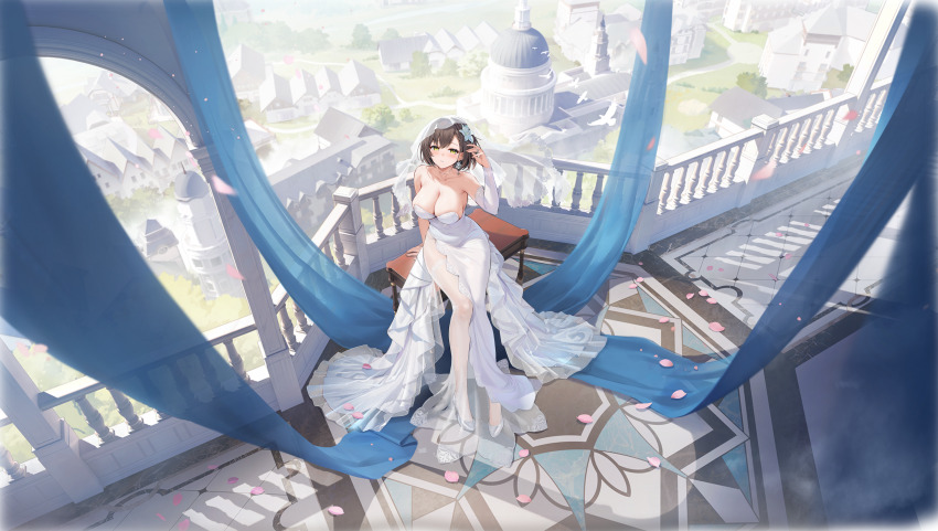 1girl, absurdres, architecture, artist_request, azur_lane, balcony, baltimore_(azur_lane), baltimore_(when_the_breeze_blows)_(azur_lane)