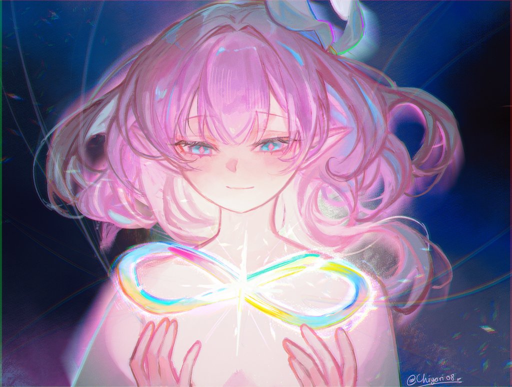 1girl, blue_eyes, chiyori08, commentary, cyrene_(philia093)_(honkai:_star_rail), cyrene_(honkai:_star_rail), english_commentary, hair_ornament