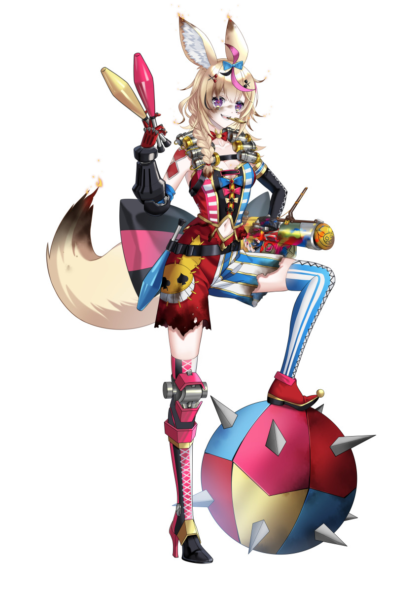 absurdres, animal_ears, club_hair_ornament, cosplay, diamond_hair_ornament, explosive, fox_ears, fox_girl