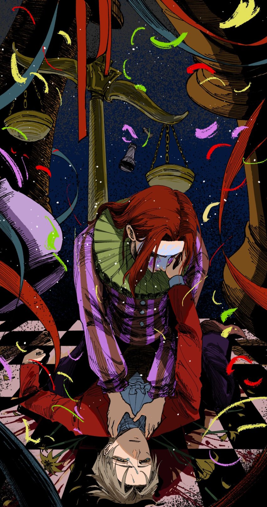 2boys, ace_attorney, ace_attorney_investigations, ace_attorney_investigations_2:_prosecutor's_gambit, ascot, balance_scale, blood, chess_piece