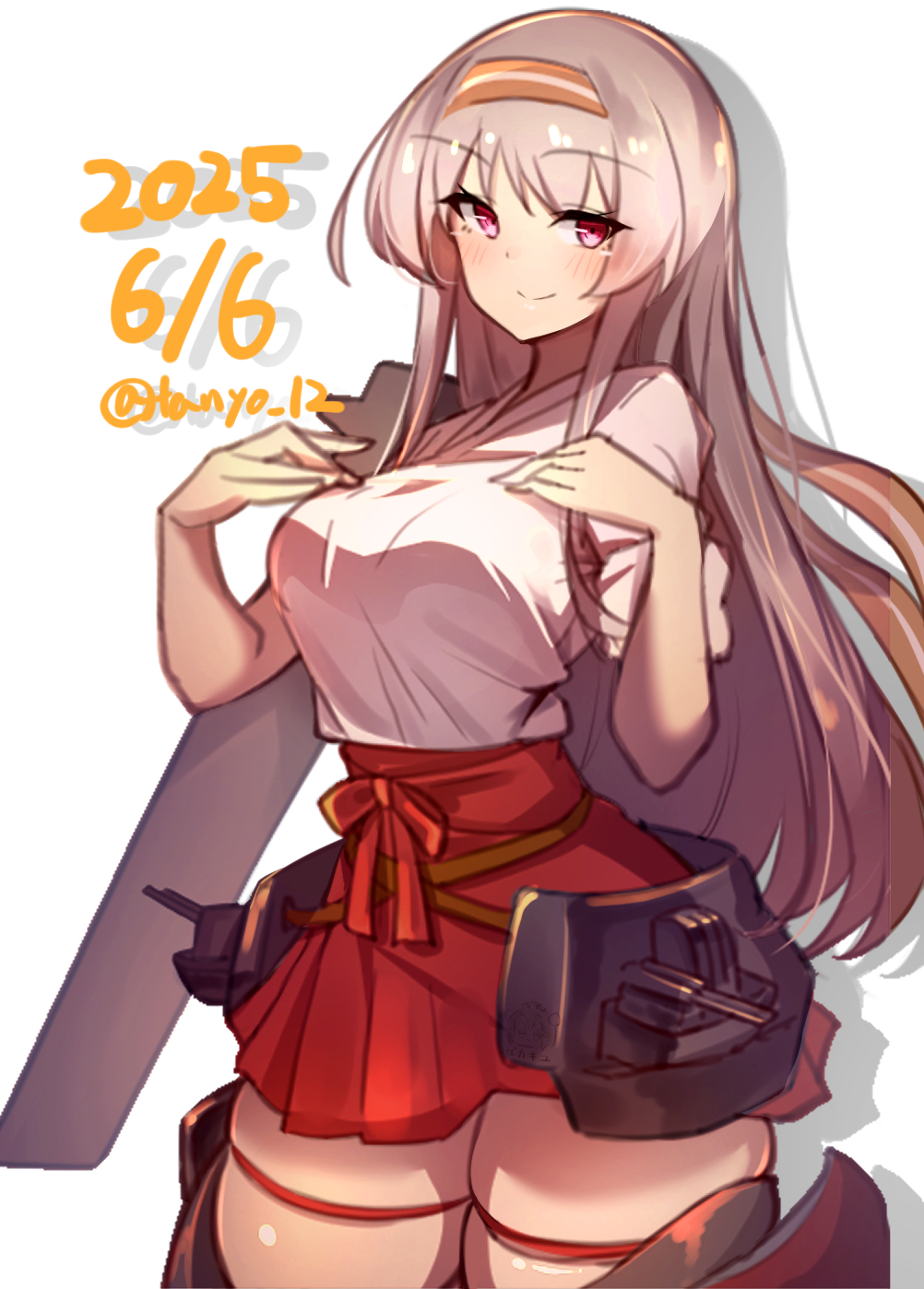 1girl, anti-aircraft, anti-aircraft_gun, blush, breasts, closed_mouth, cowboy_shot, dated