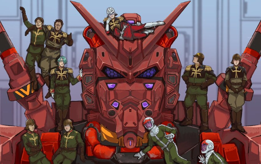 6+boys, belt, black_eyes, black_hair, blonde_hair, boots, challia_bull, char_aznable