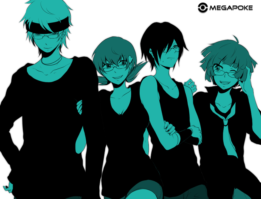 00s, 1girl, 3boys, bespectacled, bugsy_(pokemon), crossed_arms, falkner_(pokemon), glasses