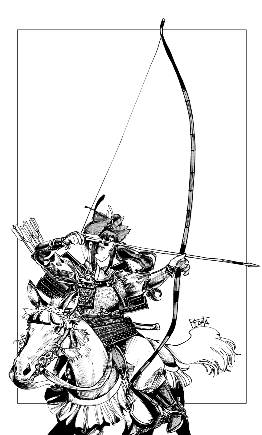 1girl, alternate_costume, armor, arrow_(projectile), bow_(weapon), bridle, dou, fate/grand_order