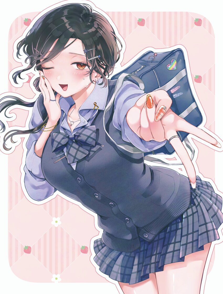 1girl, absurdres, arime_hotaru, black_hair, blush, breasts, hair_ornament, hair_over_one_eye