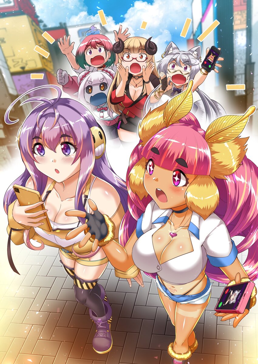 absurdres, blonde_hair, cellphone, highres, ichigo_lemonade, jastidols, kumo_kuddelmuddel, multicolored_hair