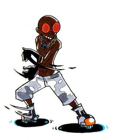 1boy, camouflage, donsoku_komagome_pipette, garam_(jsr), gloves, inline_skates, jet_set_radio, lowres