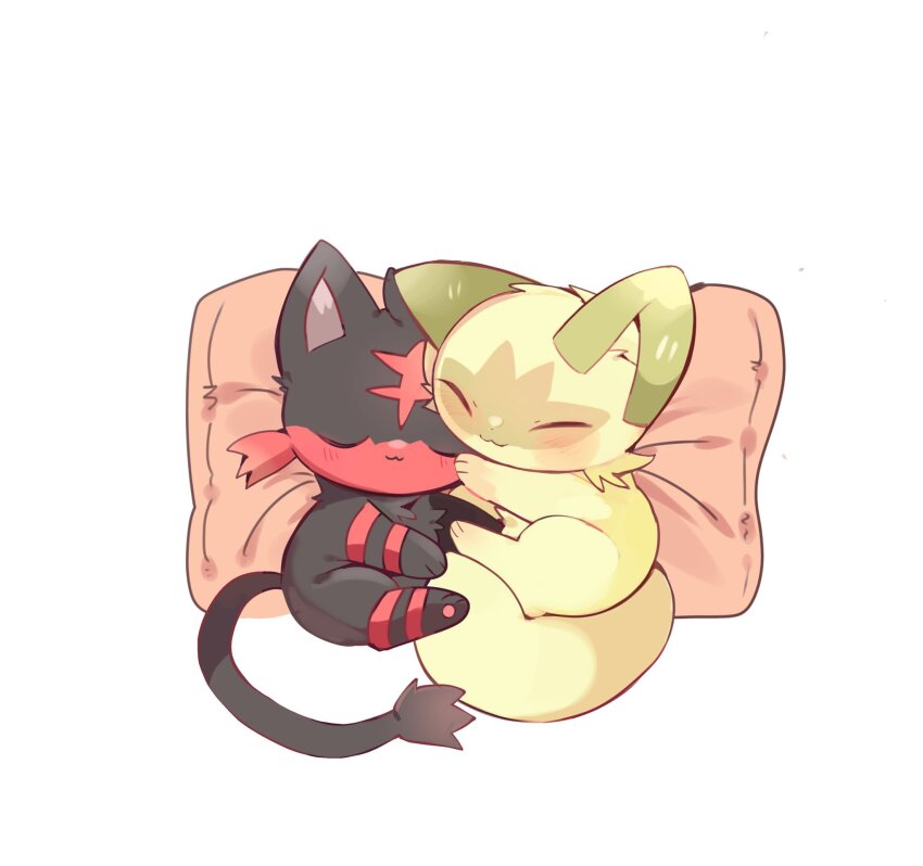2others, animal_ears, black_fur, blush_stickers, cat_ears, closed_eyes, closed_mouth, gen_7_pokemon