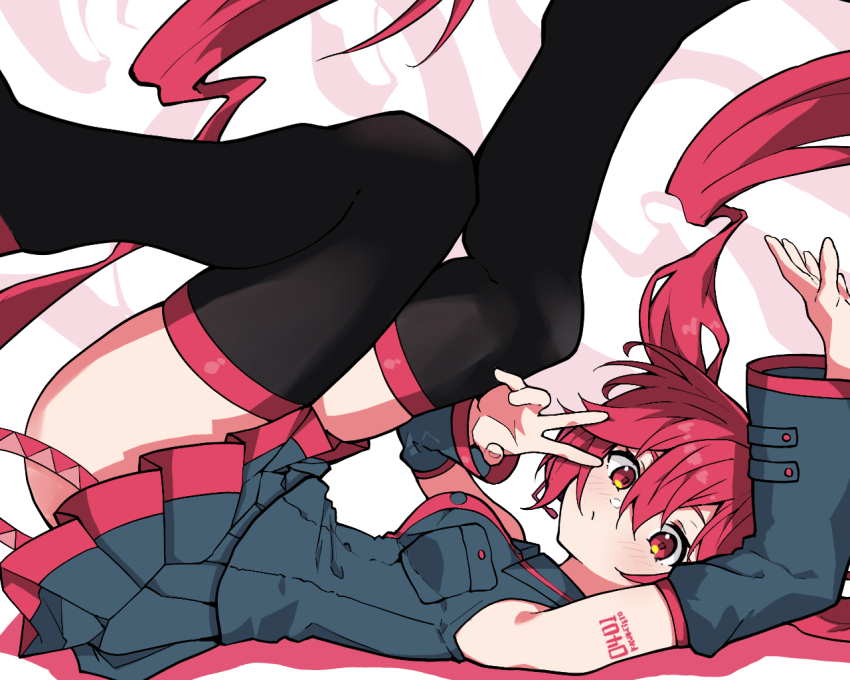 1girl, absurdly_long_hair, alternate_hair_length_(longer), alternate_hairstyle, black_skirt, black_thighhighs, boots, breast_pocket